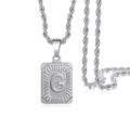 Silver stainless steel twist chain necklace with rectangular letter G pendant - Silver - G