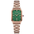 Elegant women's rectangular watch featuring a green dial and rose gold steel link bracelet - Rose Gold Steel Band / Green Dial