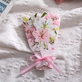 Pink lily flower bouquet card with pink ribbon and golden Best Wishes lettering - Lily - Best Wishes