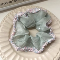 Elegant mint green lace scrunchie with colorful fringe trim on a decorative tray - 72# Green Organza Tassel