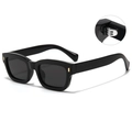 Classic black square sunglasses with vintage thick frames and gold temple hinge detail - Black Frame Black Grey Lens