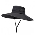 Men's wide brim sun hat in black featuring breathable side mesh and adjustable wind cord - 15CM Brim / Black