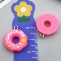 Pink resin donut charms with chocolate text and heart detail for DIY jewelry making - 1Pc (23x19mm) / Rose Red Chocolate Donut