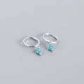 S925 Sterling silver hoop earrings with a green turquoise clover-shaped charm - Platinum (Turquoise)