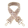 Detailed view of the bohemian jacquard weave shoulder strap with gold metal hooks - Gold Buckle / Light Purple