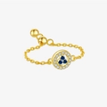 Minimalist S925 sterling silver chain ring in gold with blue sapphire and white diamonds - Round Stone / 18K Gold