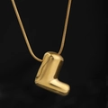 Golden stainless steel necklace featuring a bubble-style 3D letter L pendant on a sleek chain - Gold (L) (Large)