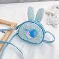 Sparkly light blue girls sequin crossbody bag with cute bunny ears and heart detail - Blue