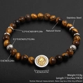 Tiger eye natural stone beaded bracelet with 12mm stainless steel Saint Benedict medal - St. Benedict Medal