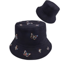 Sombrero de pescador negro reversible con bordado de mariposas para protección solar diaria - Talla única / Negro-Mariposa Bordada en Color