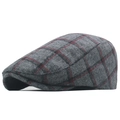 British style grey plaid ivy cap for men featuring a red and black checkered pattern - Adjustable / Red Plaid
