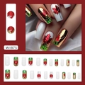 Uñas postizas románticas de hojas de membrillo blanco y dorado efecto espejo, 24 uds - Arce rojo romántico(W1875)