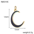 Detailed size and weight view of a dark blue enamel crescent moon gold charm - Letter C-Dark Blue