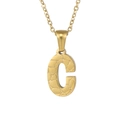 18K gold plated stainless steel necklace featuring a textured letter C pendant charm - Letter C / Gold