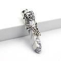 Natural white howlite hexagonal pillar pendant with vintage floral silver metal wrap - Howlite