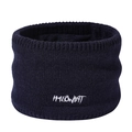 Winter navy blue knitted neck warmer with white embroidery and fleece lining for warmth - 23*14*2cm / Navy Blue