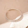 Close-up of triple row rhinestone choker with silver lobster clasp and extension chain - Triple Row Choker / Silver