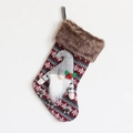 Calza di Natale in maglia a motivi grigi e rossi con bordo in pelliccia e gnomo - Stile Gnomo Grigio / Grigio