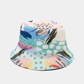 Detailed close-up of vibrant abstract art patterns on reversible cotton sun bucket hat - Abstract Art Splicing (1# Color)