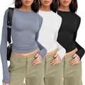 Three-pack slim fit long sleeve T-shirts in grey-blue, white, and black colors - XS / Tops / 3-Pack / Slate Gray Combination