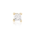 Detail view of square-cut zircon earring with gold prong setting on a white background - 11# (Yellow Gold)