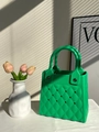 Bright green DIY EVA tote bag with hollow diamond pattern and stylish top handles - Dark Green