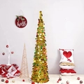 Albero di Natale pieghevole dorato con paillettes colorate per decorazioni festive - 150cm / Oro