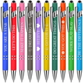 Set of 10 colorful stylus ballpoint pens with inspirational quotes and silver clips - Inspirational Phrases Series 4