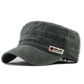 Close-up of washed cotton cadet hat with embroidered patch and metal eyelet details - Adjustable / Army Green