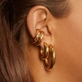 Minimalist gold alloy chunky C-shaped hoop earrings and ear cuff set for women - 6336201HB/Gold Minimalist Earring Set