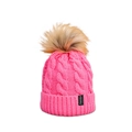 Detalle del gorro de punto trenzado rosa con etiqueta Freedom y pompón de piel sintética - M (56-58cm) / Rosa Fucsia