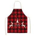 Red and black plaid Christmas apron with Merry Christmas print and reindeer design - A39-Red Black Plaid Santa Claus Style