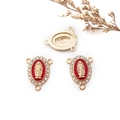 Ciondolo Vergine Maria dorato con smalto rosso e strass per creazione di gioielli fai da te - Collegamento a 3 Fori - Strass Bianco - 16x20mm / Rosso
