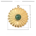 Detailed dimensions of gold stainless steel pendant with green natural stone inlay - VG001