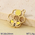 Golden stainless steel bee and honeycomb charm with yellow flower detail, 16x14mm size - Gold Honeycomb Sunflower Style (KLJ9580-ZLA)