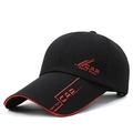 Cappellino da baseball nero in cotone con ricamo Sport rosso e visiera lunga di tendenza - Regolabile / Nero (Testo Rosso)
