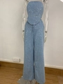 Ensemble deux pièces à paillettes bleu clair avec top bustier et pantalon large - Bleu Set