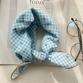 Blue and white checkered cotton linen scarf with red cherry embroidery and brown hem - XY-5 Blue White Plaid Red Cherry