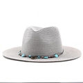 Cappello da sole grigio da donna con decorazione di perline turchesi boho - M (56-58cm) / Grigio