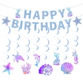 Striscione di compleanno sirena con decorazioni a spirale tartaruga marina e corallo - Set Banner e Spirali Sirena