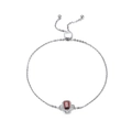 925 silver bracelet with adjustable slider and rectangular red gemstone pendant - Platinum Plated Rectangle Red Gem Bolo Bracelet 1.8g