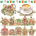 DIY Christmas gingerbread house diamond painting coaster set with black metal holder - XIN038 Gingerbread House / No Stand/OPP Bag