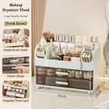 Three-layer mint green makeup organizer with brush slots and clear acrylic drawers - Large Capacity Double Drawer Style / Light Grass Green
