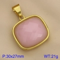 Pendente con gemma rosa taglio cushion e bordo in oro 18K, stile quadrato vintage 30x27mm - Rosa (KP130613-LK)