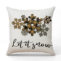 Weihnachts-Kissenbezug aus Leinen mit Schneeflocken und Let it snow Schriftzug - Schneeflockendruck/Let It Snow
