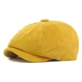 Gorra de pana amarilla tipo newsboy para hombre y mujer con textura retro cálida - Talla Única(56-61cm) / Amarillo