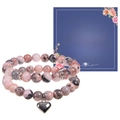 Rosa Naturstein Perlenarmband-Set mit Herzanhänger und inspirierender Geschenkkarte - Rosa Zebra Stein Set