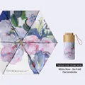 Portable six-fold flat umbrella featuring a white rose oil painting print and titanium coating - 19 Inch 6 Ribs / Titanium Gold-White Rose