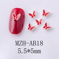 Macro detail of red enamel butterfly nail charm with silver border on a dark nail - Red Silver Edge Small Butterfly Style (AB18)