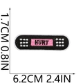 Macro shot of HURT embroidered patch showing exact dimensions in centimeters and inches - Black Oval Hurt